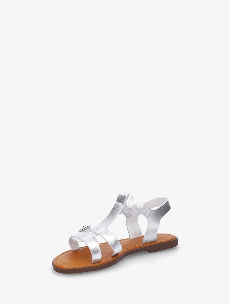 Nu-pieds en simili à double boucles - Argent - 3