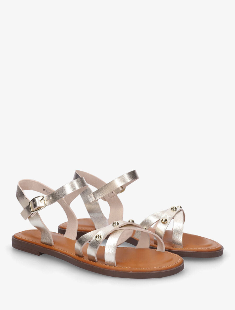 Nu-pieds croisés à clous - Or - 4