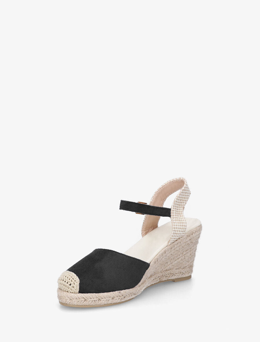 Espadrille en suédine à talon compensé - Noir - 3