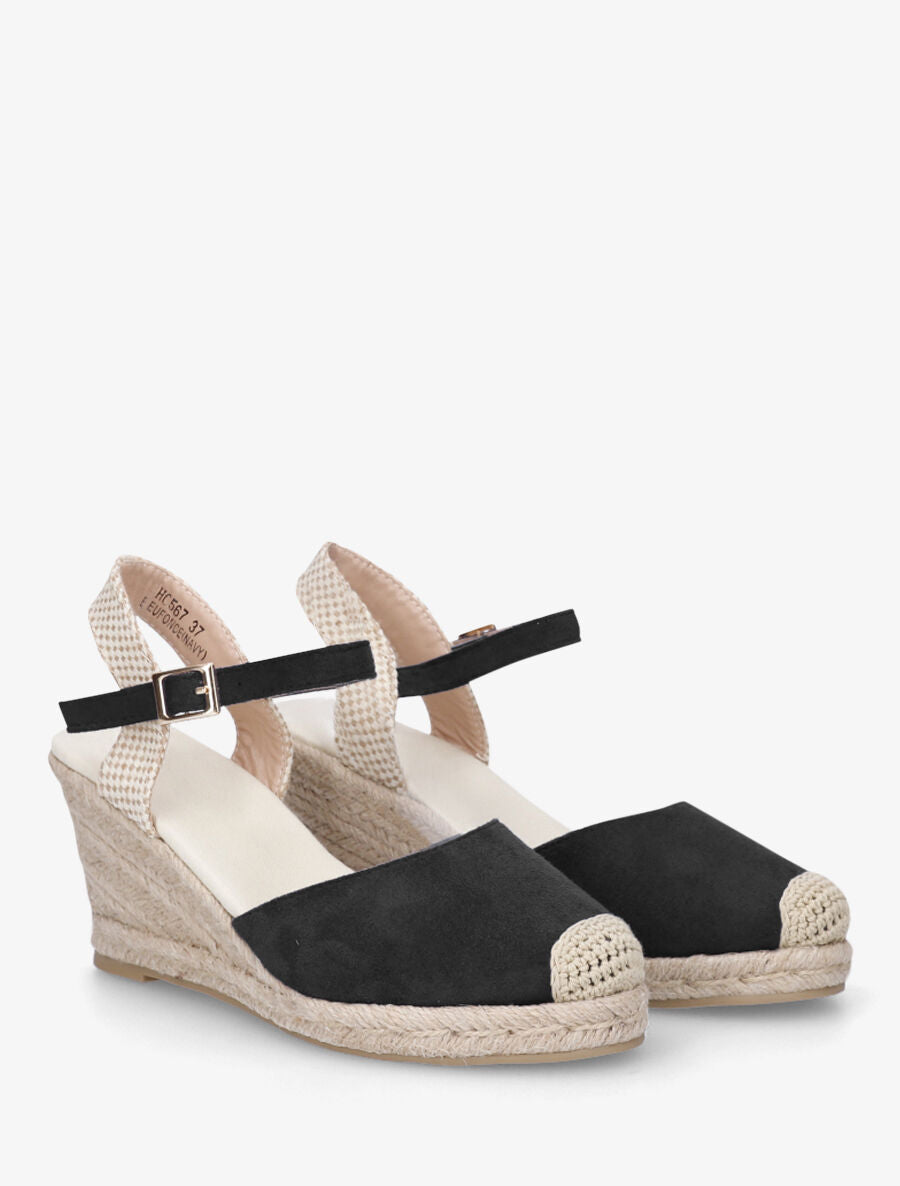 Espadrille en suédine à talon compensé - Noir - 4