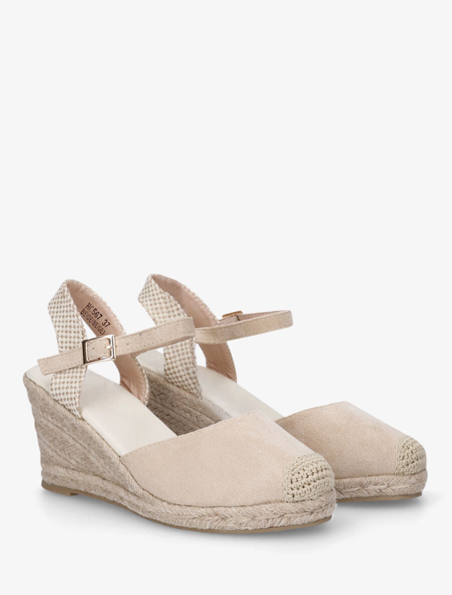 Espadrille en suédine à talon compensé - Beige - 4