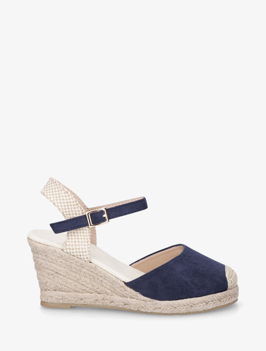 Espadrille en suédine à talon compensé - Marine - 5