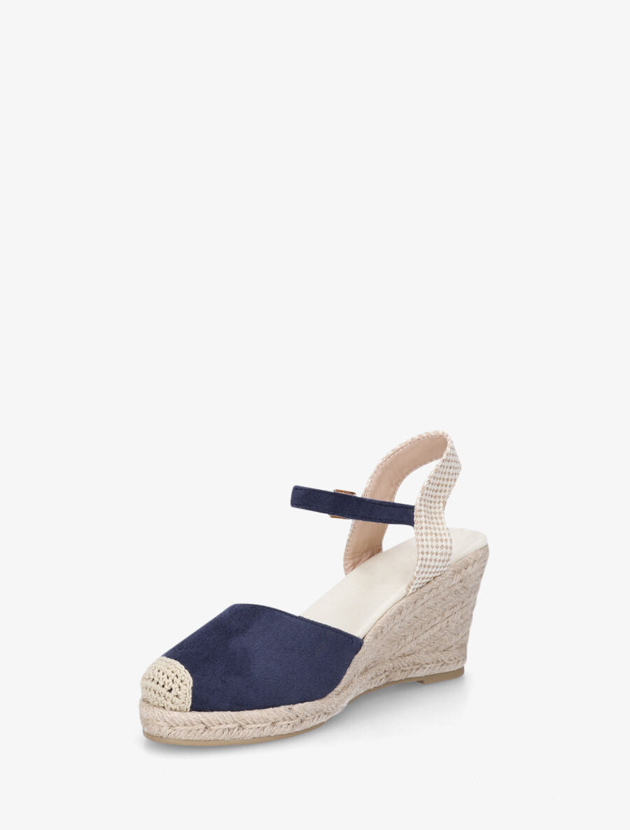Espadrille en suédine à talon compensé - Marine - 3