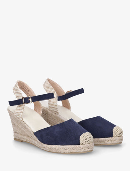 Espadrille en suédine à talon compensé - Marine - 4