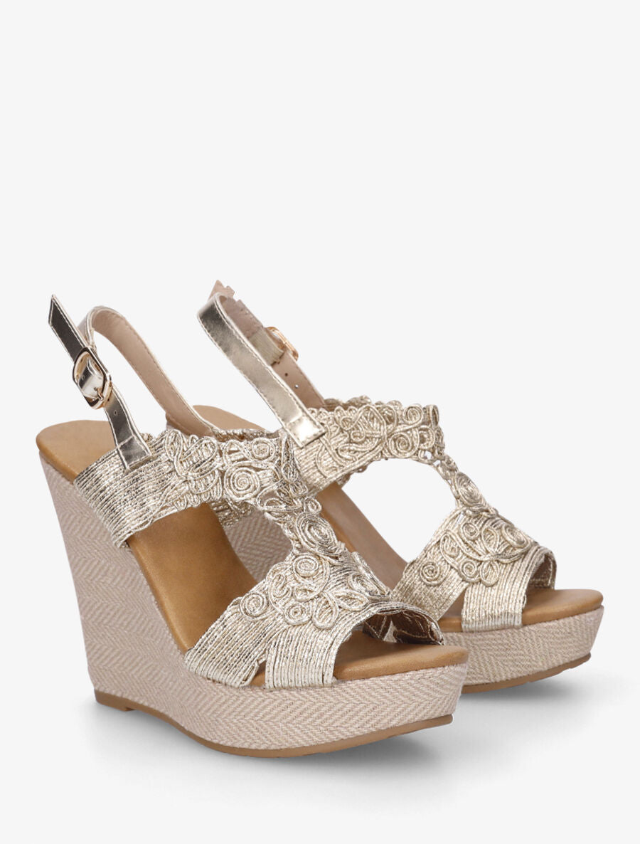 Sandales hautes compensées à bride irisée - Or - 4