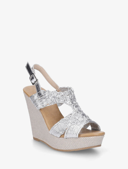 Sandales hautes compensées à bride irisée - Argent - 2