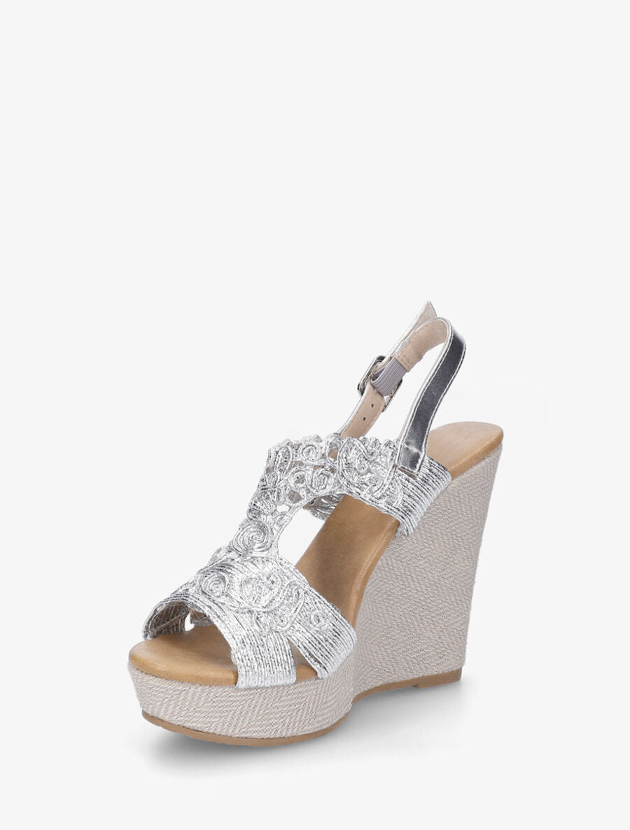 Sandales hautes compensées à bride irisée - Argent - 3