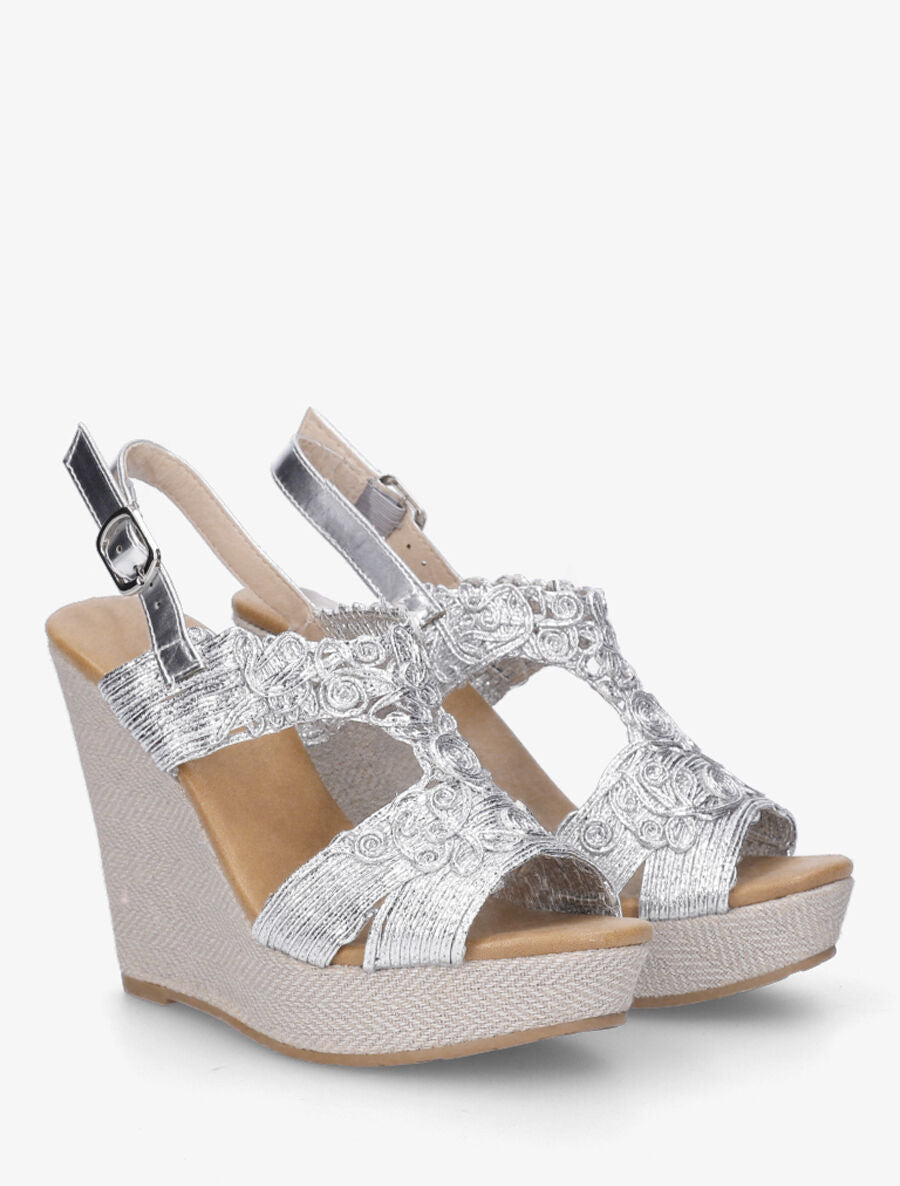 Sandales hautes compensées à bride irisée - Argent - 4