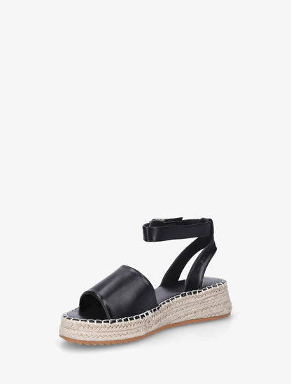 Sandales style espadrille à talon compensé - Noir - 3