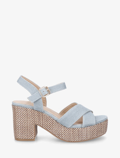 Sandales en tissu à plateforme - Bleu denim - 5