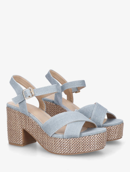 Sandales en tissu à plateforme - Bleu denim - 4