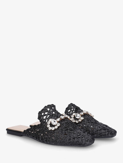 Mules effet paille à boucle fantaisie - Noir - 4