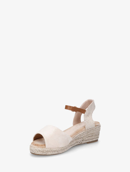 Sandales en suédine à contrefort damier - Beige - 3