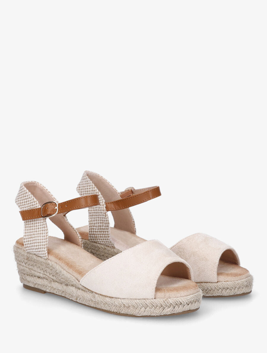 Sandales en suédine à contrefort damier - Beige - 4