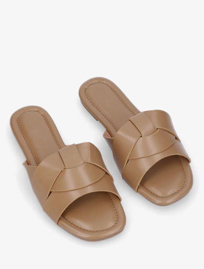 Claquettes à brides entrelacées - Camel - 4
