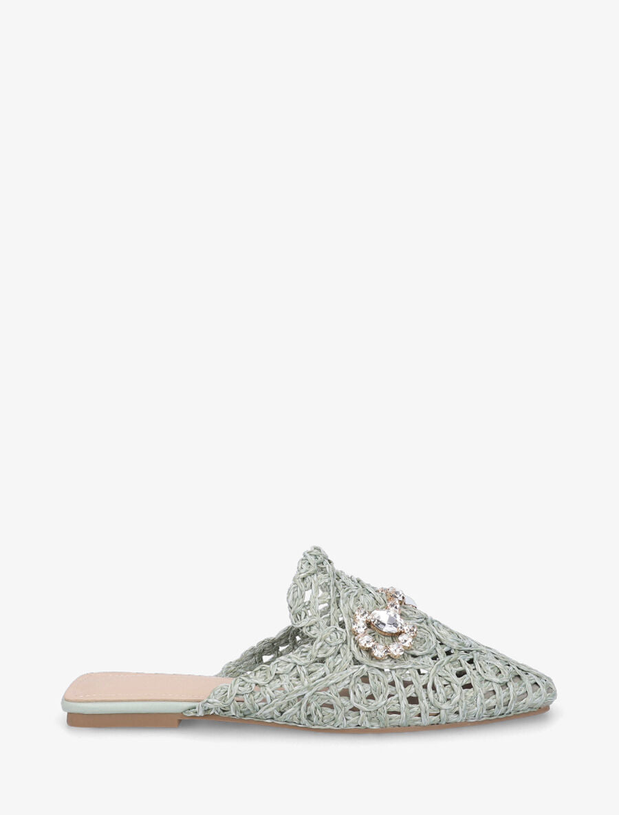 Mules effet paille à boucle fantaisie - Vert - 5