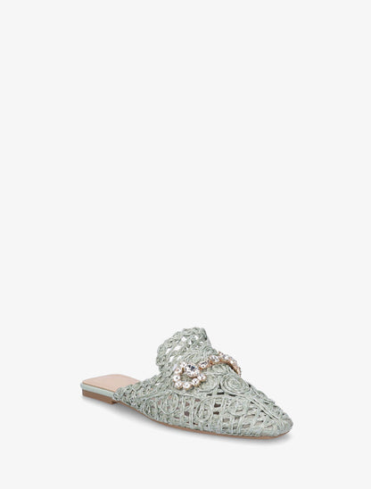Mules effet paille à boucle fantaisie - Vert - 2