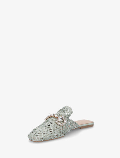 Mules effet paille à boucle fantaisie - Vert - 3