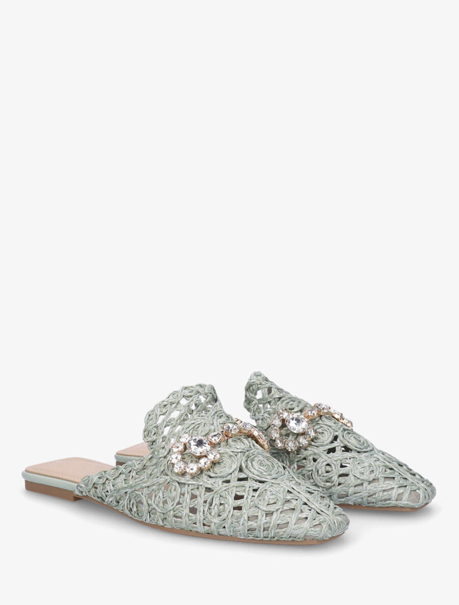 Mules effet paille à boucle fantaisie - Vert - 4
