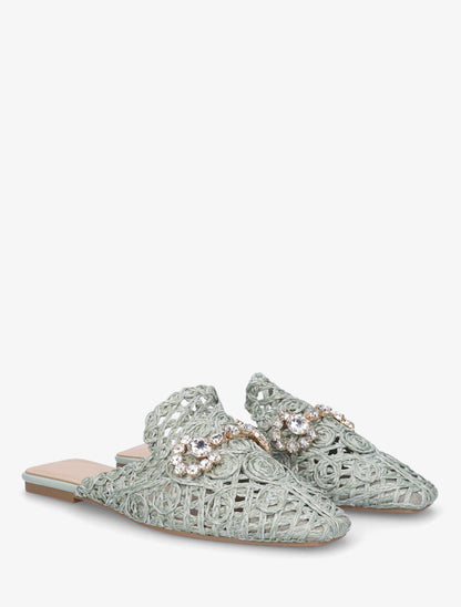 Mules effet paille à boucle fantaisie - Vert - 4