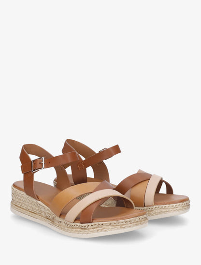 Sandales compensées à triple brides - Camel - 5