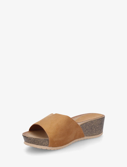 Mules compensées en suédine - Camel - 3