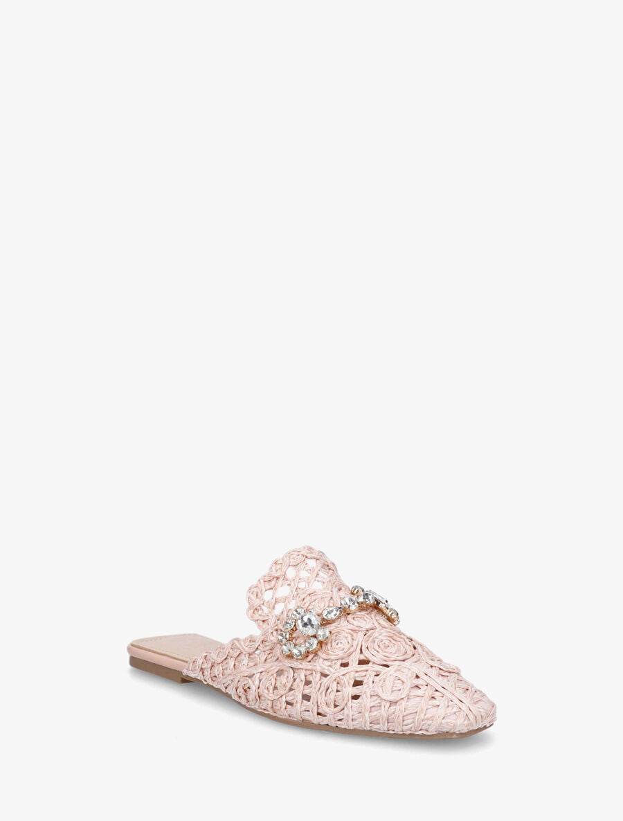 Mules effet paille à boucle fantaisie - Rose - 2
