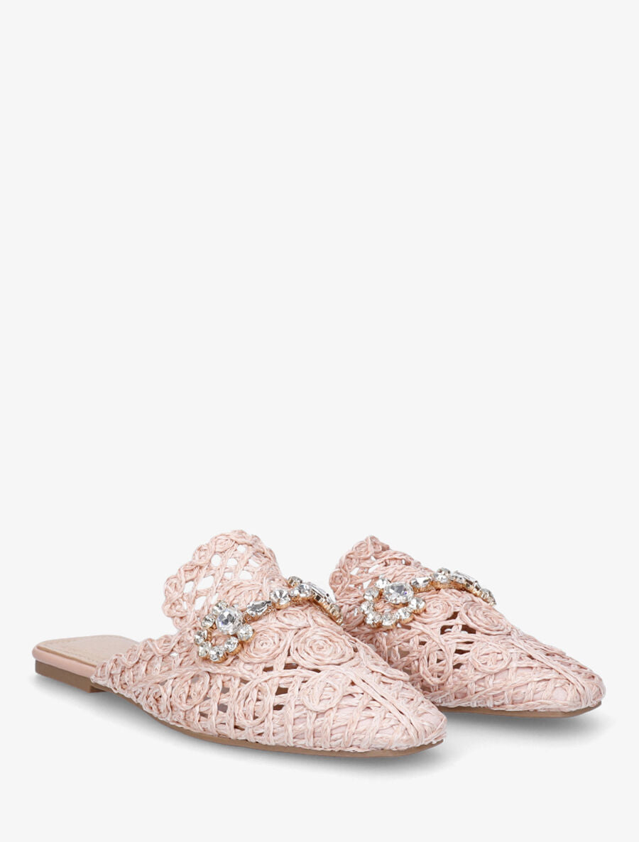 Mules effet paille à boucle fantaisie - Rose - 4