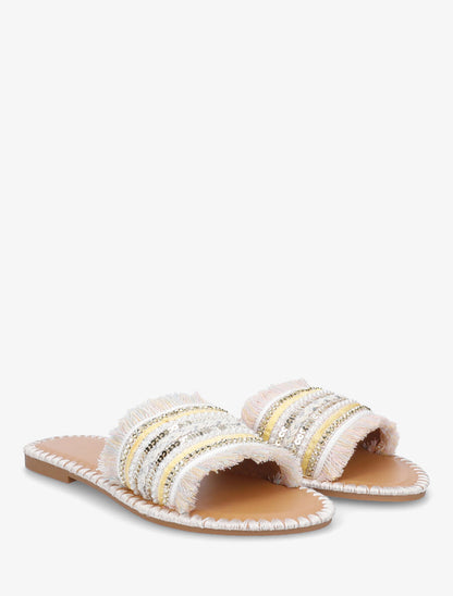 Claquettes à perles et franges - Beige - 4