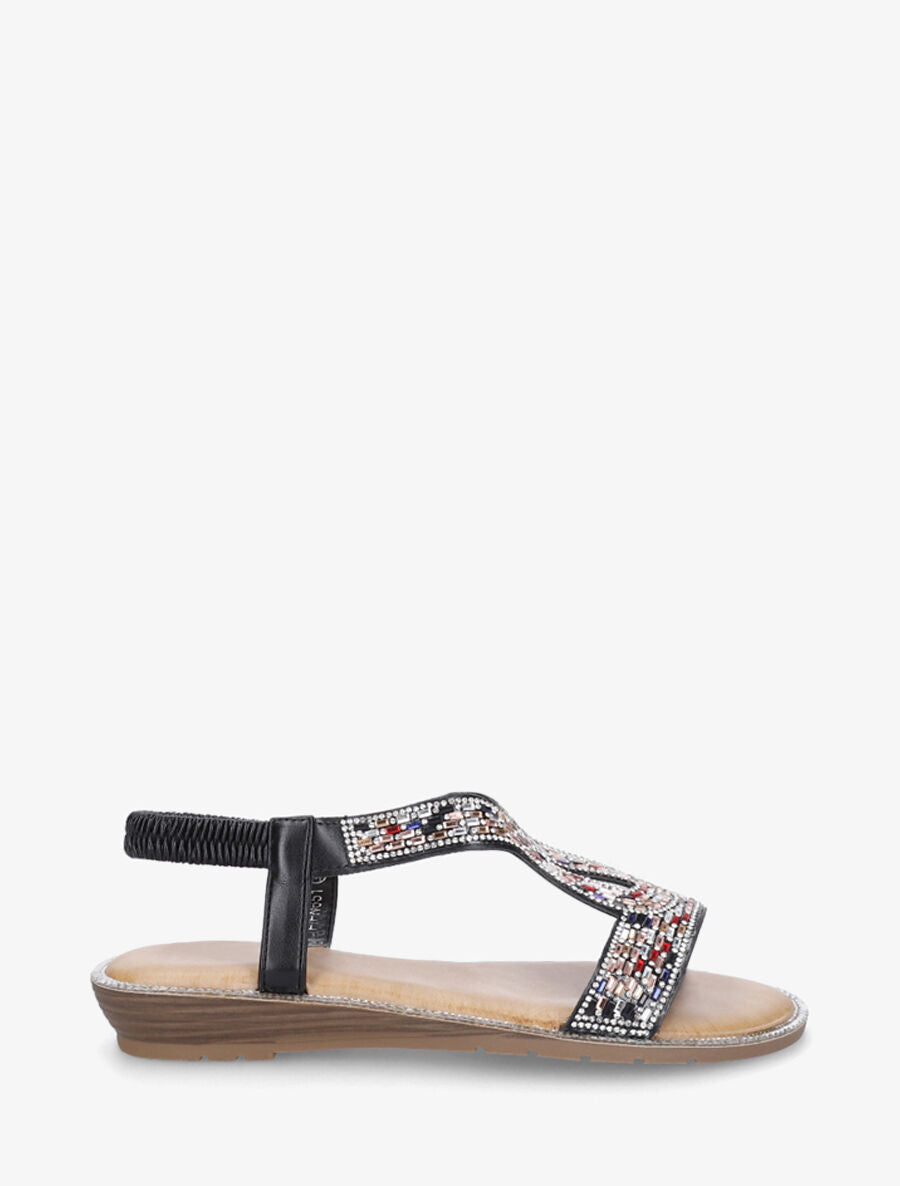 Nu-pieds élastiqués à strass - Noir - 1