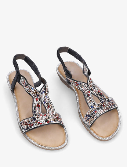 Nu-pieds élastiqués à strass - Noir - 4