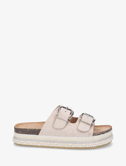 Claquettes en suédine à double boucles - Beige - 1