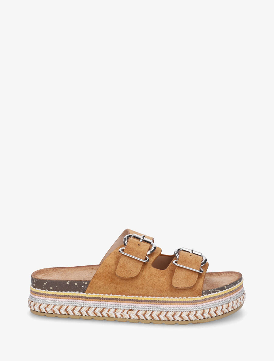 Claquettes en suédine à double boucles - Camel - 5