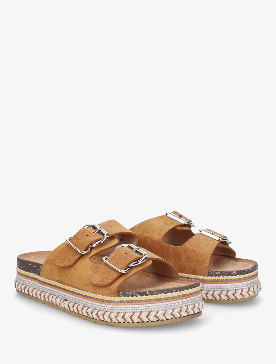 Claquettes en suédine à double boucles - Camel - 4
