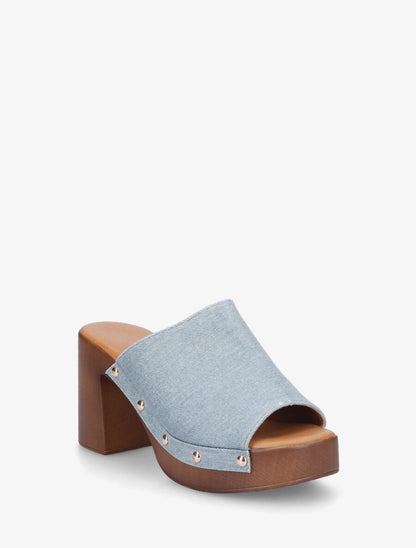 Mules à talon style sabot - Bleu denim - 2