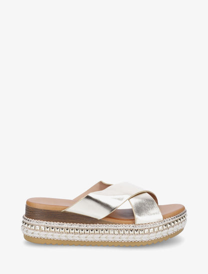 Mules croisées à talon compensé fantaisie - Or - 5