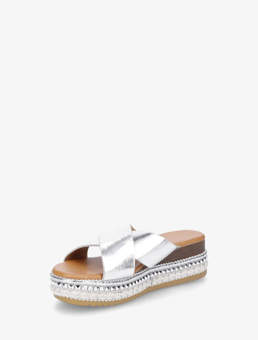 Mules croisées à talon compensé fantaisie - Argent - 3
