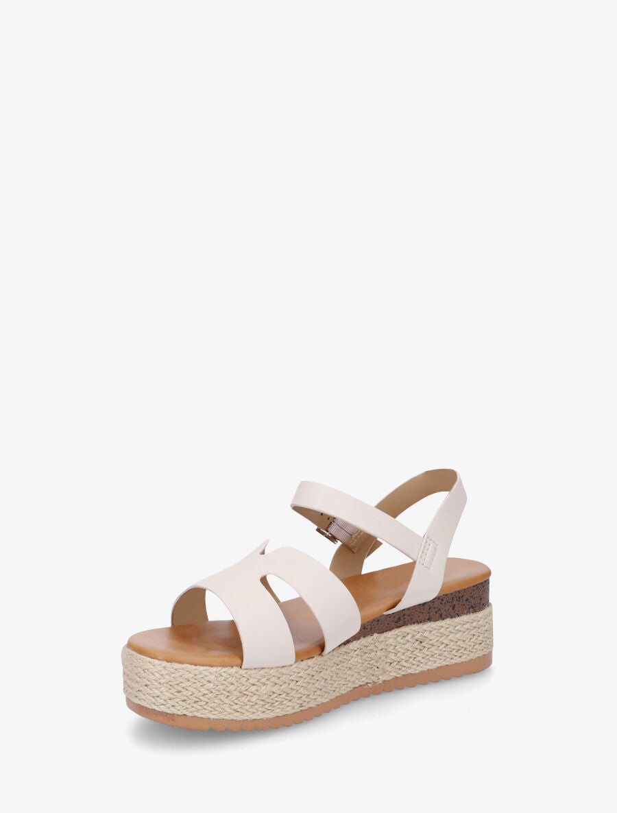 Sandales compensées à bride ajourée - Beige - 2