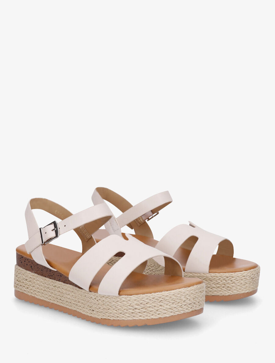 Sandales compensées à bride ajourée - Beige - 3