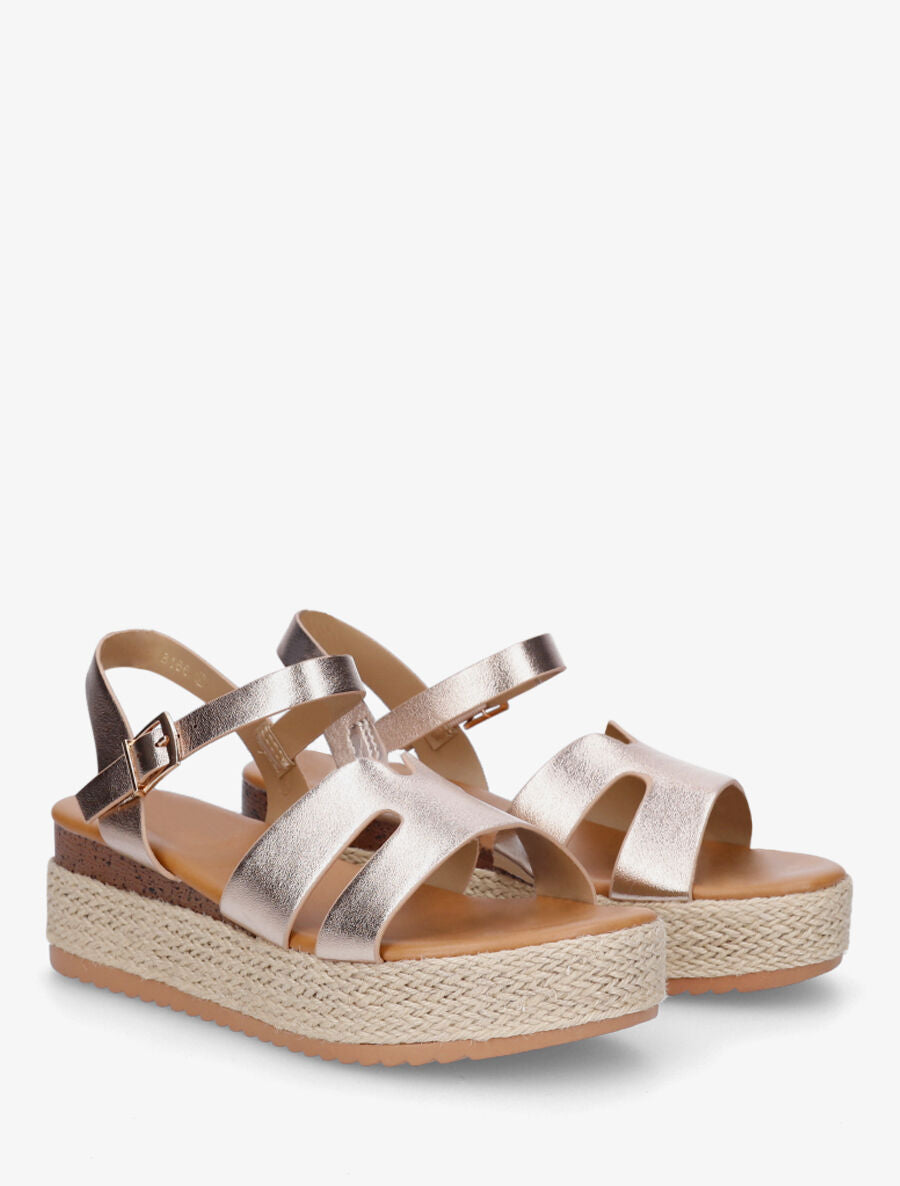 Sandales compensées à bride ajourée - Rose gold - 4