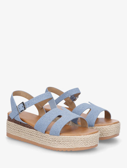 Sandales compensées à bride ajourée - Bleu denim - 4