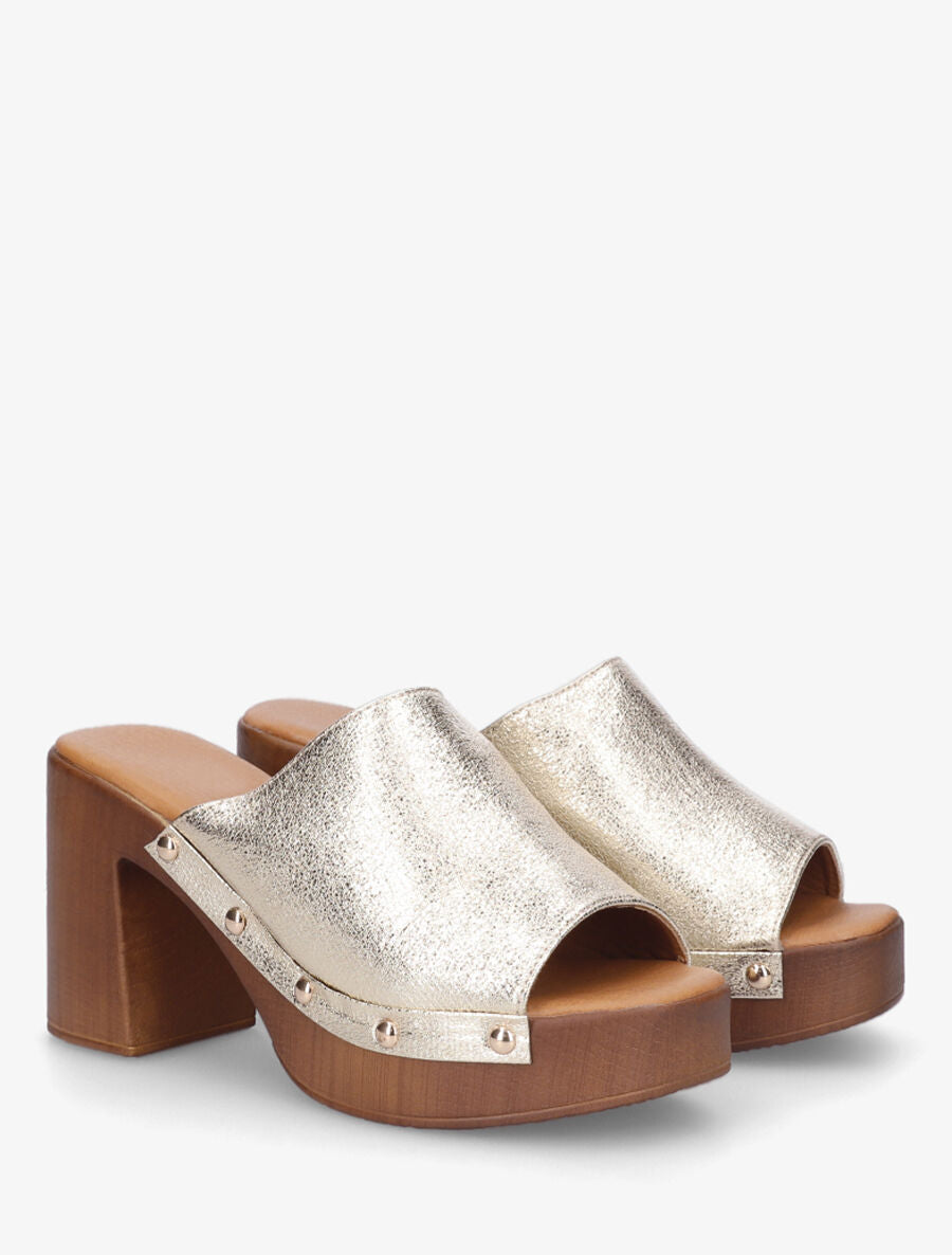 Mules à talon style sabot - Or - 4