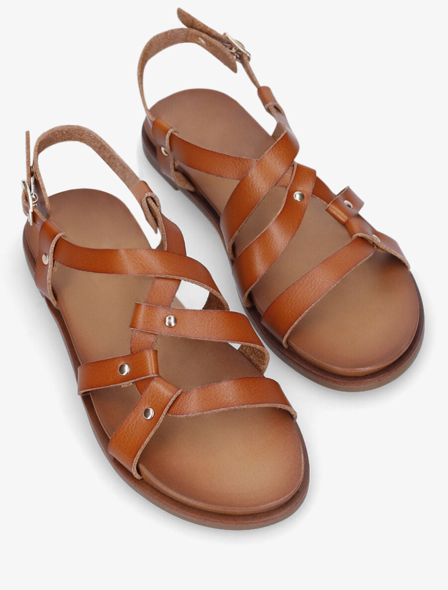 Nu-pieds en simili à bride courbée - Camel - 4