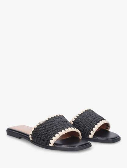 Claquettes effet raphia - Noir - 4