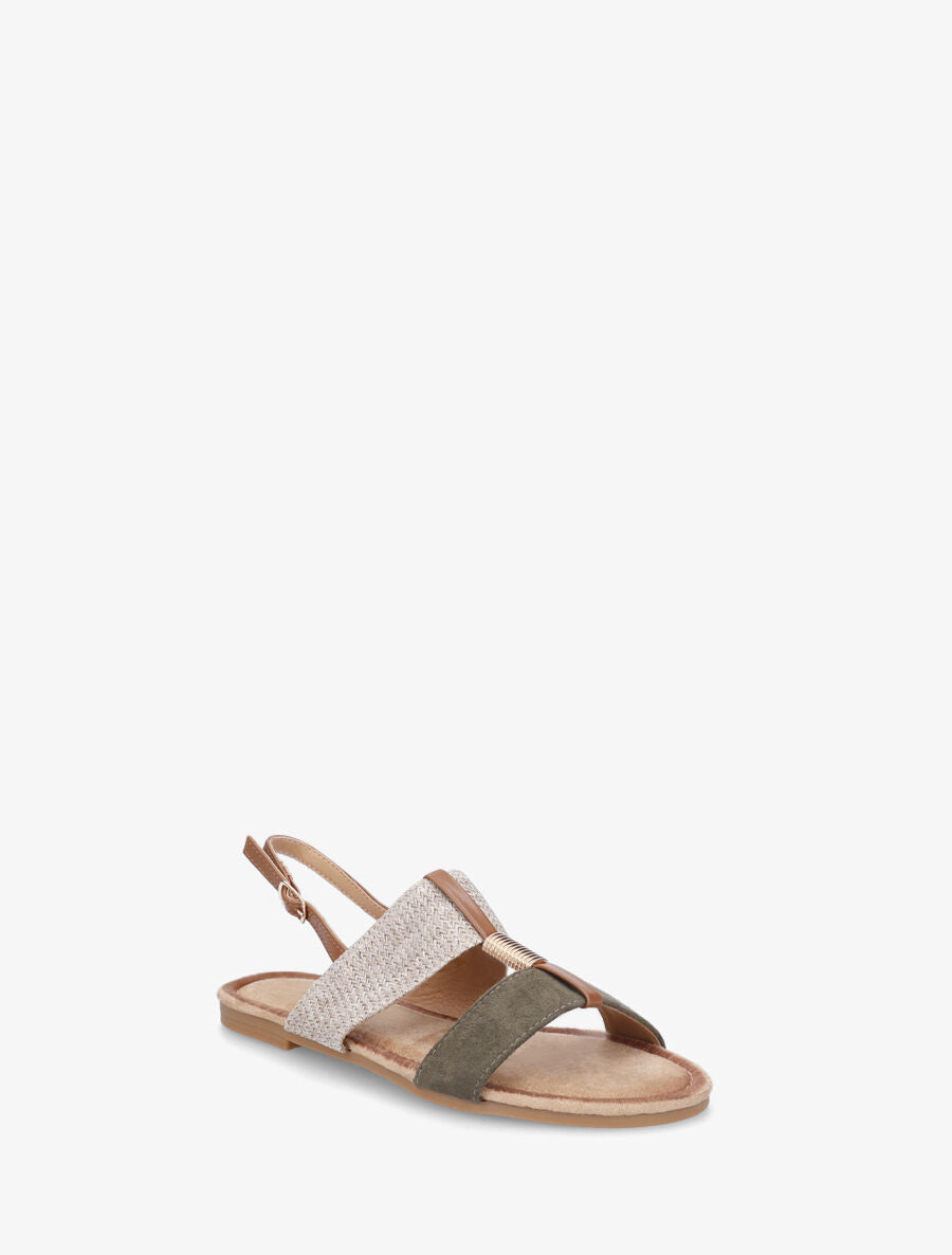 Nu-pieds en suédine et raphia à bijou - Kaki - 2