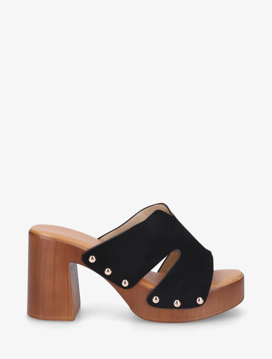 Mules à talon en suédine - Noir - 1