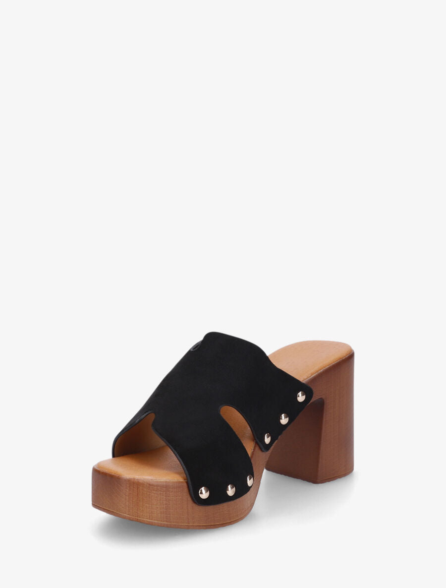 Mules à talon en suédine - Noir - 3