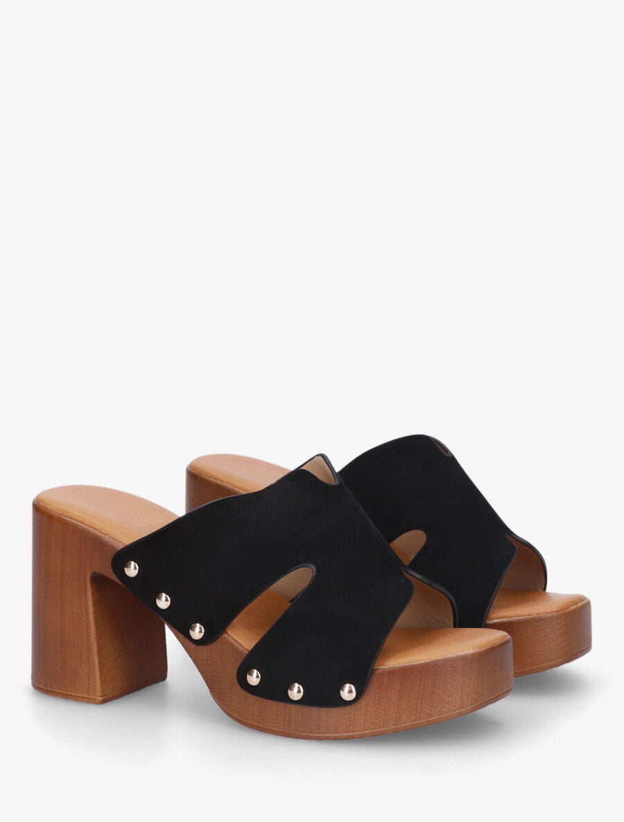 Mules à talon en suédine - Noir - 4