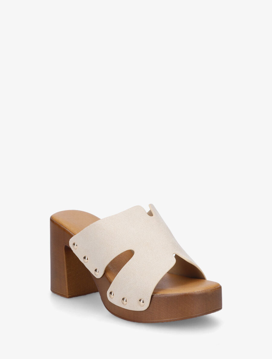 Mules à talon en suédine - Beige - 2