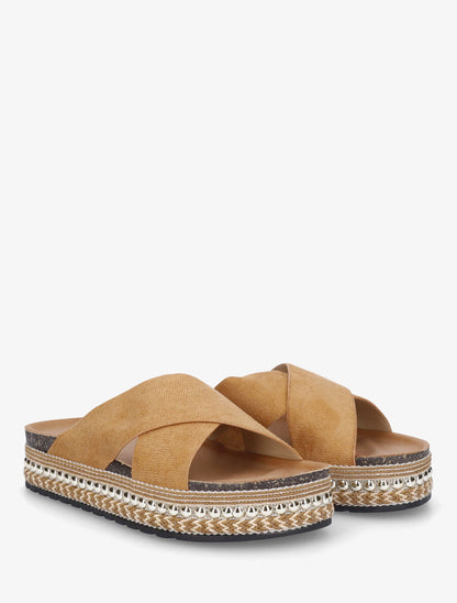 Claquettes croisées en suédine - Camel - 4